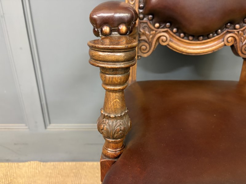 Set of 8 Carved Oak High Back Chairs - Image 3