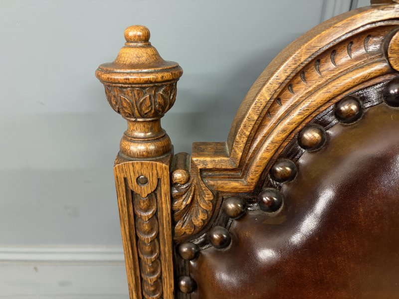 Set of 8 Carved Oak High Back Chairs - Image 6
