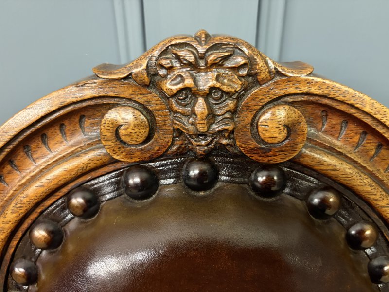Set of 8 Carved Oak High Back Chairs - Image 8