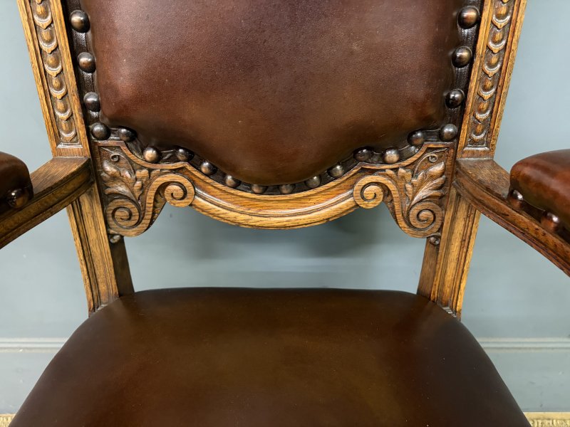 Set of 8 Carved Oak High Back Chairs - Image 7