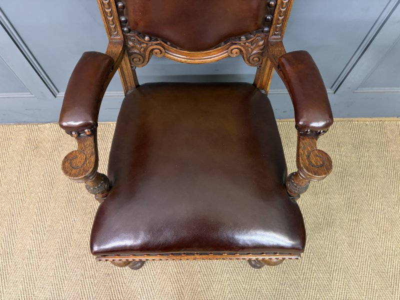 Set of 8 Carved Oak High Back Chairs - Image 9