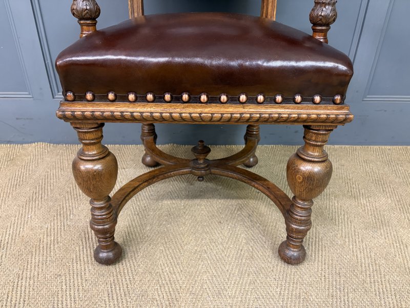 Set of 8 Carved Oak High Back Chairs - Image 12