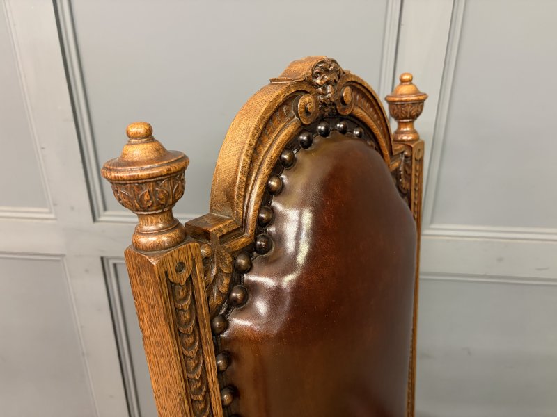 Set of 8 Carved Oak High Back Chairs - Image 4