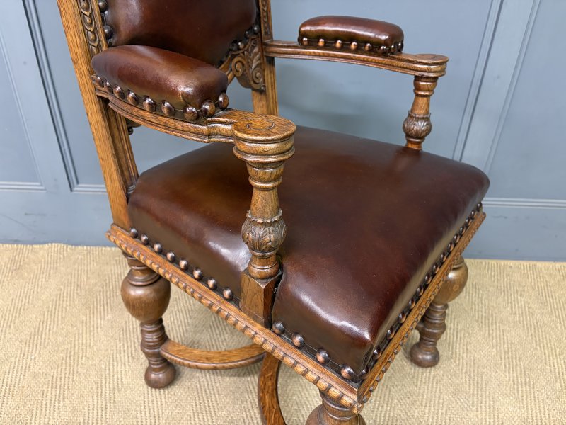 Set of 8 Carved Oak High Back Chairs - Image 5