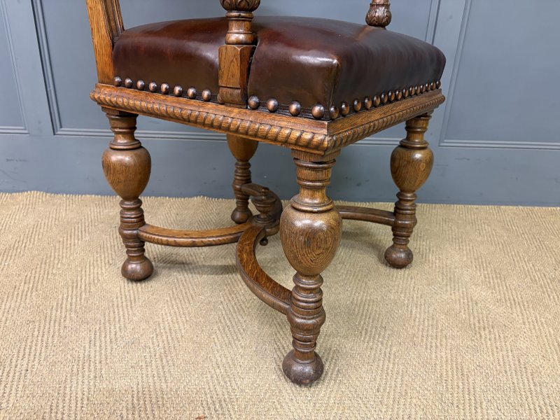 Set of 8 Carved Oak High Back Chairs - Image 11
