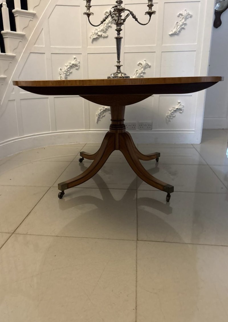 Antique Regency Style Figured Mahogany Oval Dining Table Satinwood Crossbanded 8 Seater - Image 10