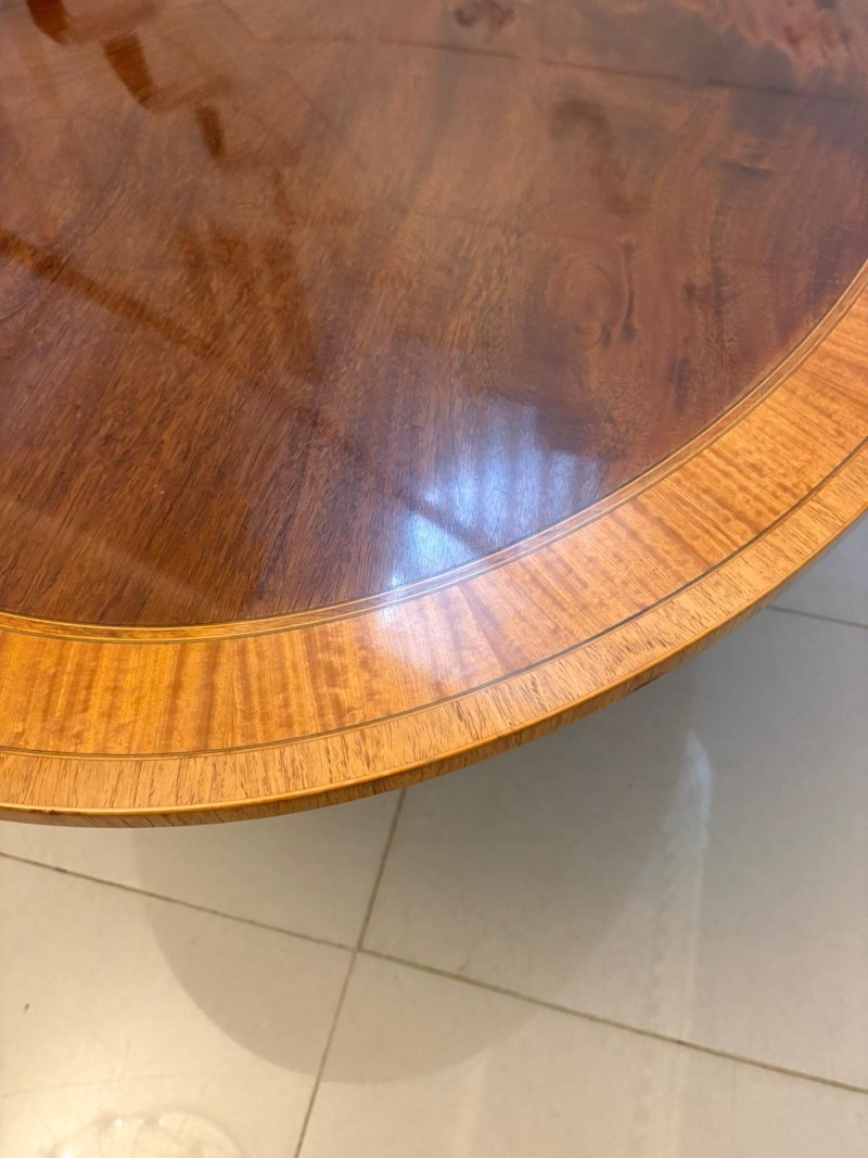 Antique Regency Style Figured Mahogany Oval Dining Table Satinwood Crossbanded 8 Seater - Image 8