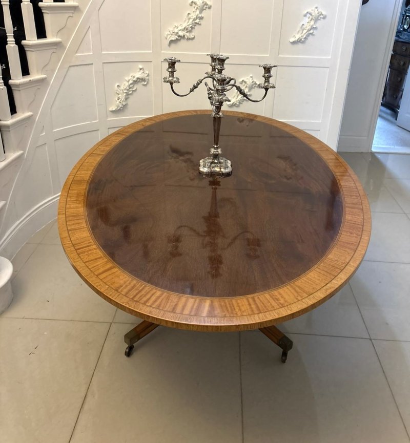 Antique Regency Style Figured Mahogany Oval Dining Table Satinwood Crossbanded 8 Seater - Image 5