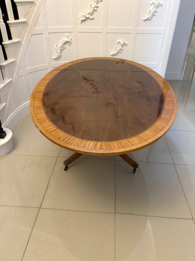 Antique Regency Style Figured Mahogany Oval Dining Table Satinwood Crossbanded 8 Seater - Image 6
