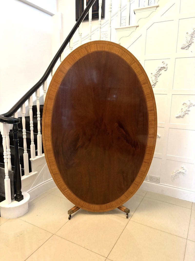 Antique Regency Style Figured Mahogany Oval Dining Table Satinwood Crossbanded 8 Seater - Image 2