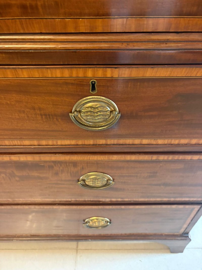 Antique Georgian Mahogany Satinwood Inlaid Linen Press Housekeepers Wardrobe - Image 8