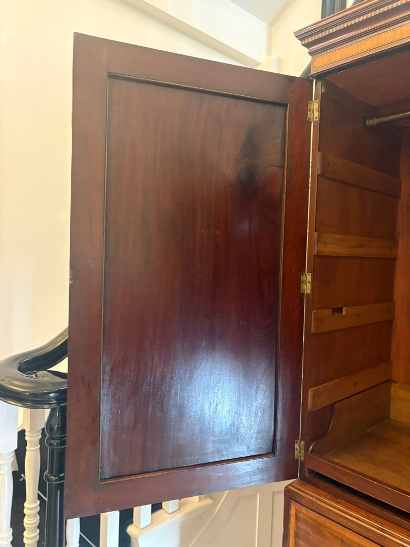 Antique Georgian Mahogany Satinwood Inlaid Linen Press Housekeepers Wardrobe - Image 9
