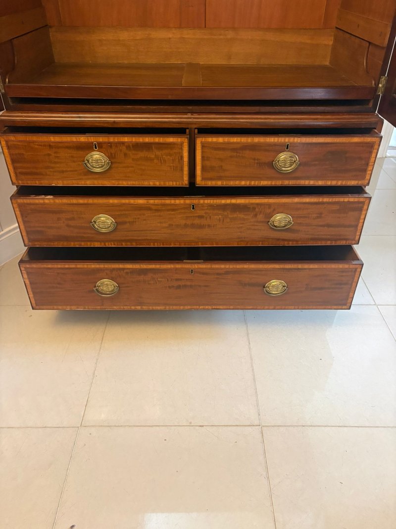 Antique Georgian Mahogany Satinwood Inlaid Linen Press Housekeepers Wardrobe - Image 5