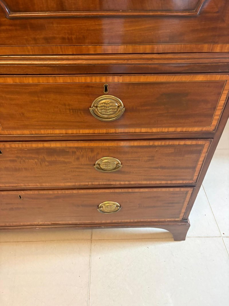 Antique Georgian Mahogany Satinwood Inlaid Linen Press Housekeepers Wardrobe - Image 10