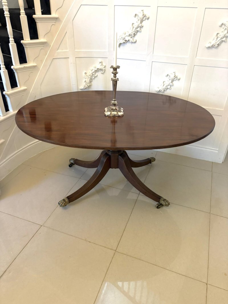 Antique English Regency Oval Tilt Top Figured Mahogany Dining Table 6 Seater - Image 6