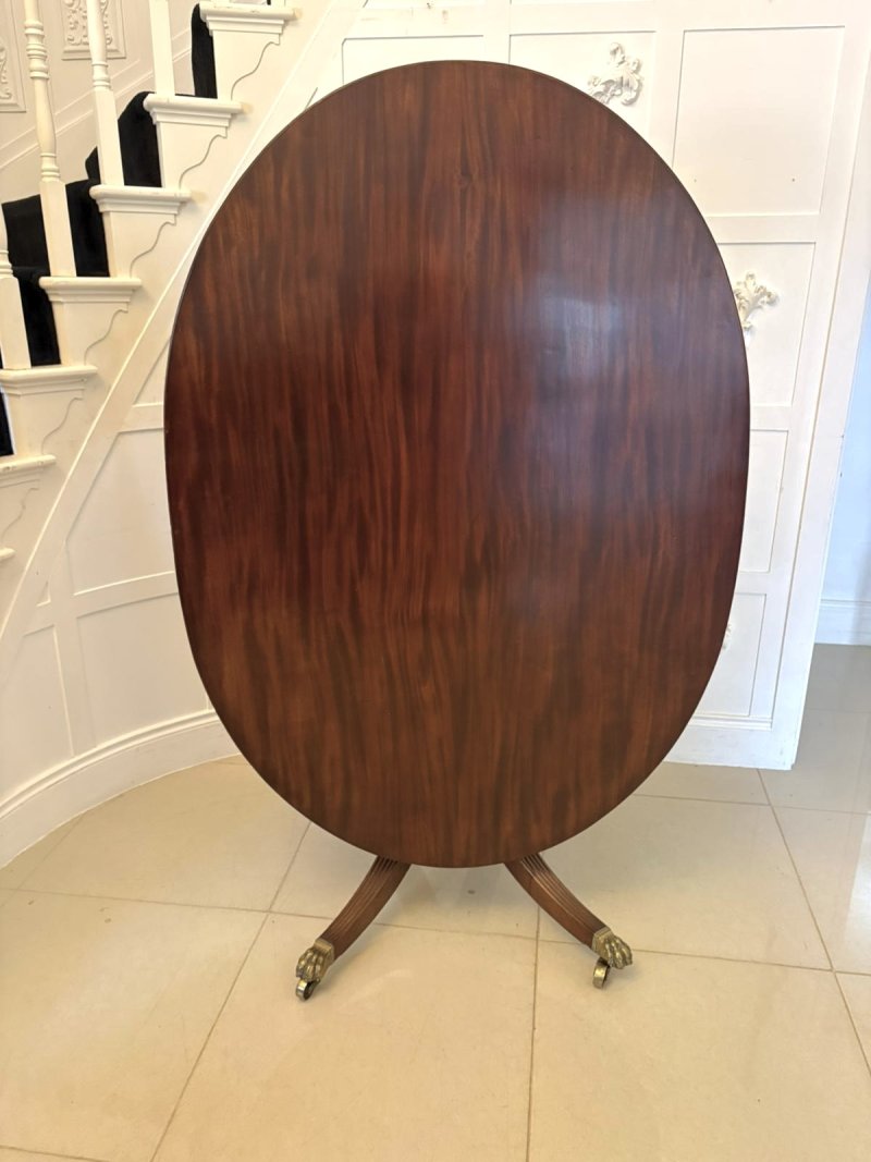 Antique English Regency Oval Tilt Top Figured Mahogany Dining Table 6 Seater - Image 9