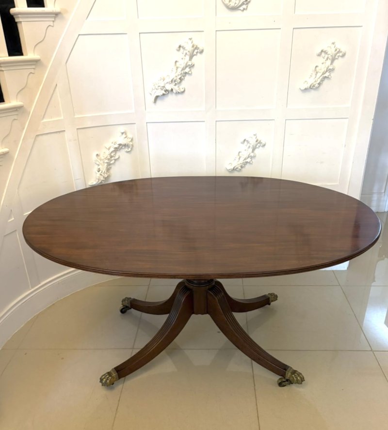 Antique English Regency Oval Tilt Top Figured Mahogany Dining Table 6 Seater - Image 5