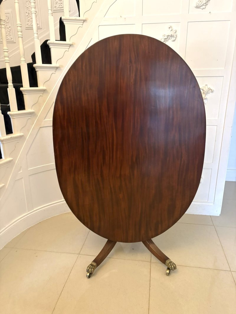 Antique English Regency Oval Tilt Top Figured Mahogany Dining Table 6 Seater - Image 10