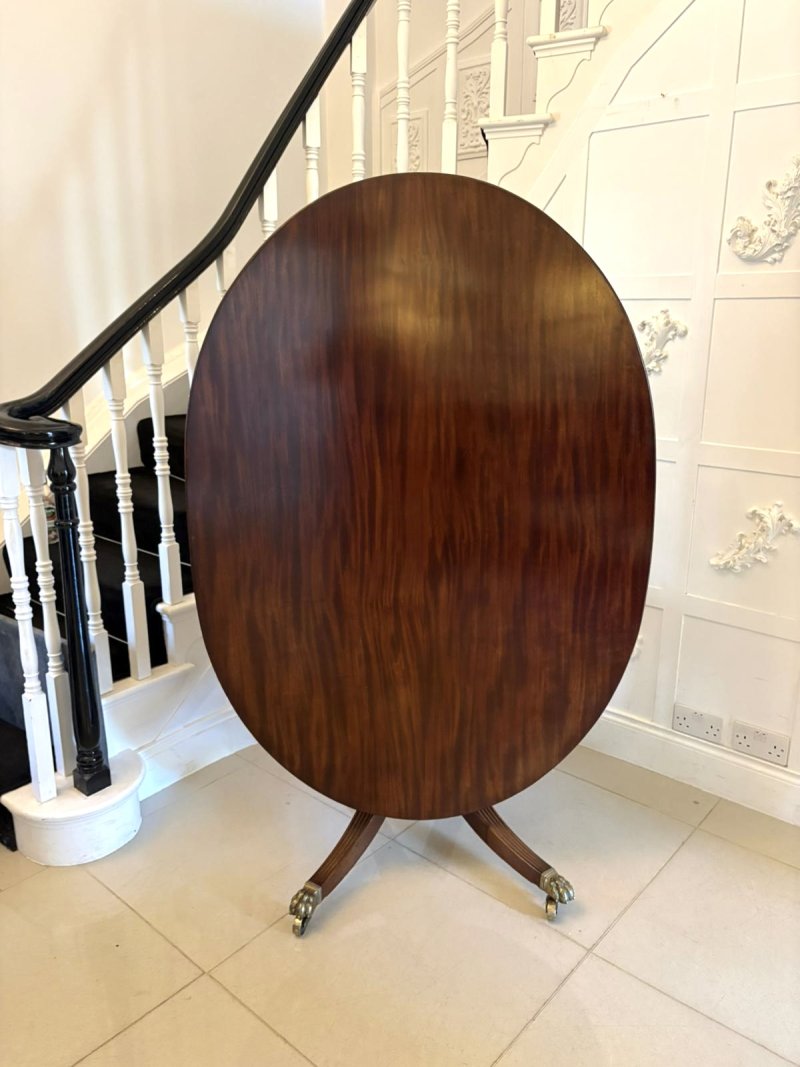 Antique English Regency Oval Tilt Top Figured Mahogany Dining Table 6 Seater