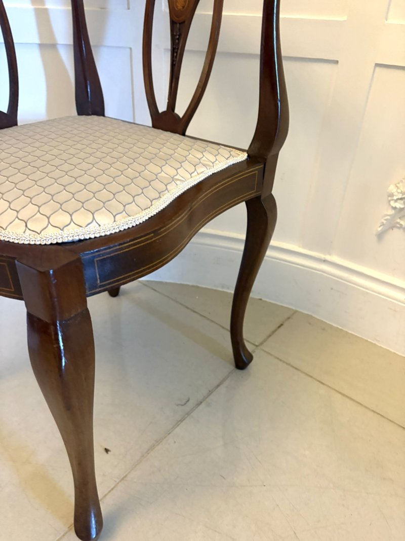 Antique Edwardian Inlaid Mahogany Corner Chairs Set of 4 Occasional Salon Chairs - Image 13