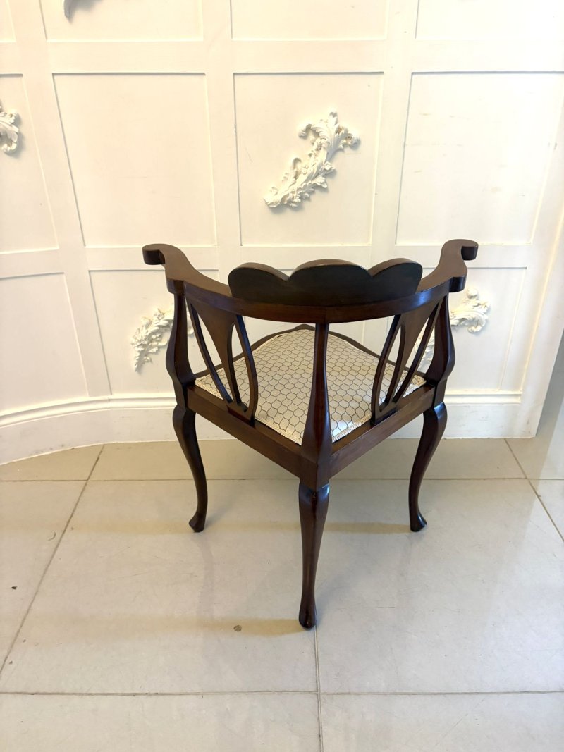 Antique Edwardian Inlaid Mahogany Corner Chairs Set of 4 Occasional Salon Chairs - Image 7