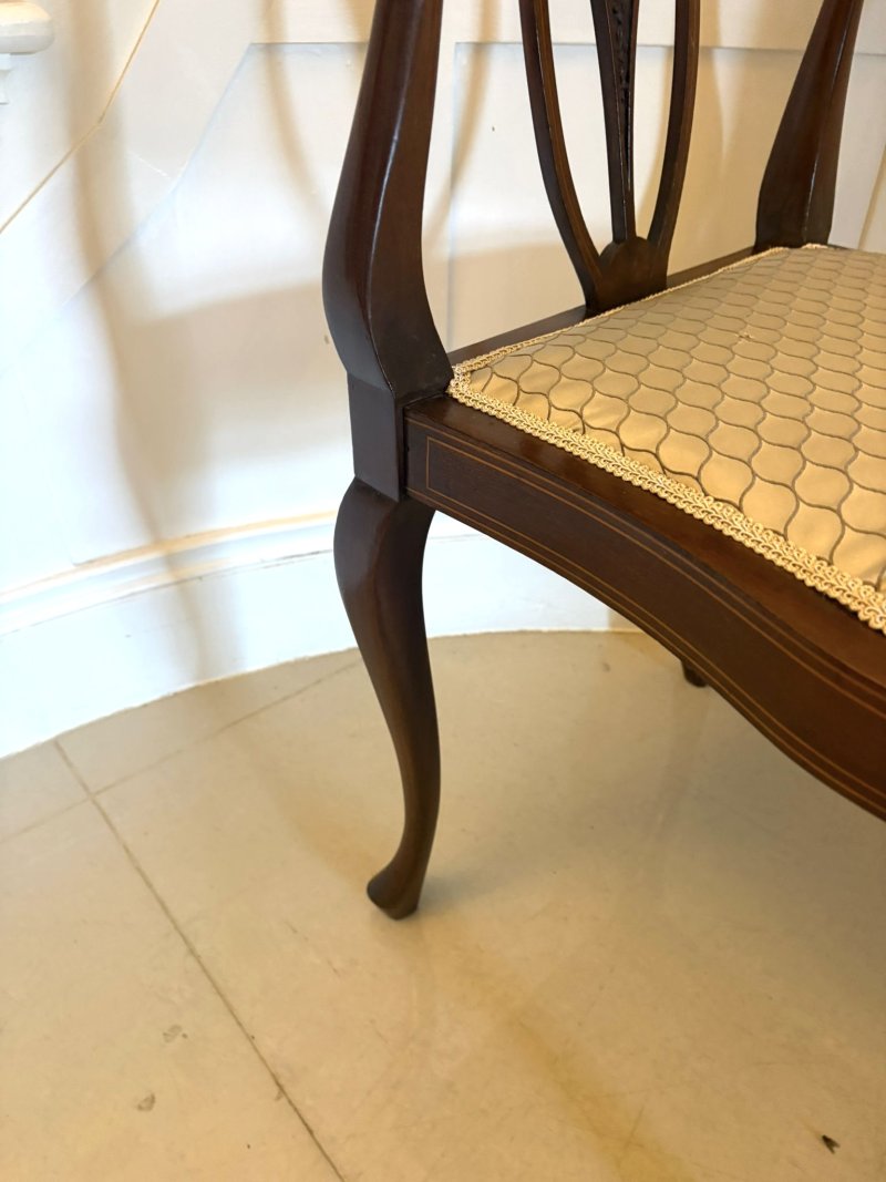 Antique Edwardian Inlaid Mahogany Corner Chairs Set of 4 Occasional Salon Chairs - Image 12