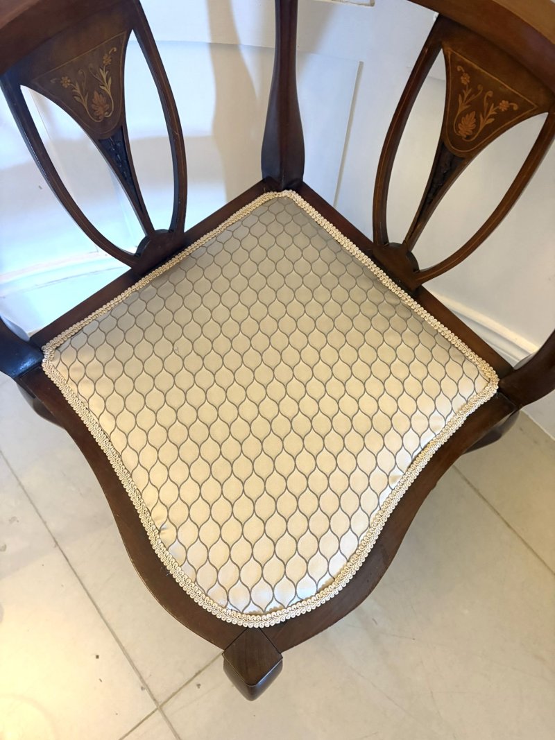 Antique Edwardian Inlaid Mahogany Corner Chairs Set of 4 Occasional Salon Chairs - Image 11