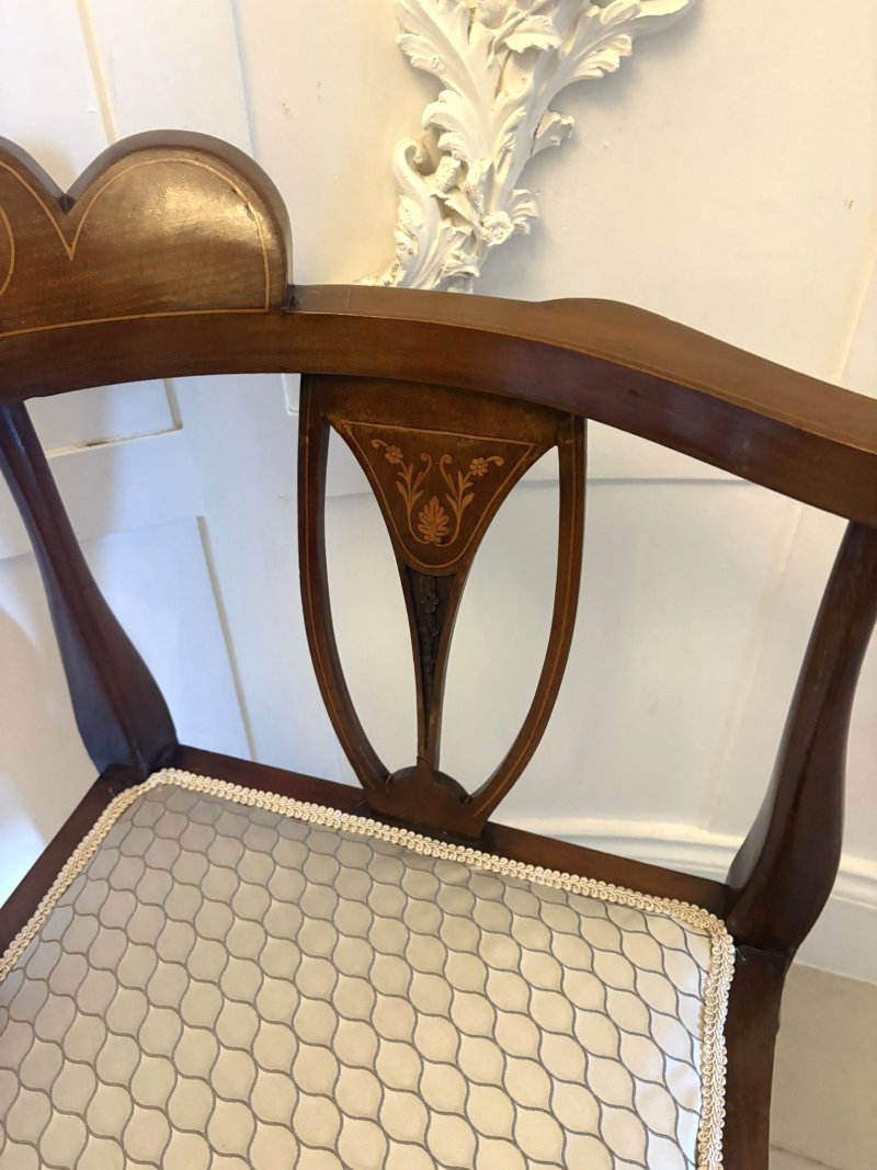 Antique Edwardian Inlaid Mahogany Corner Chairs Set of 4 Occasional Salon Chairs - Image 10