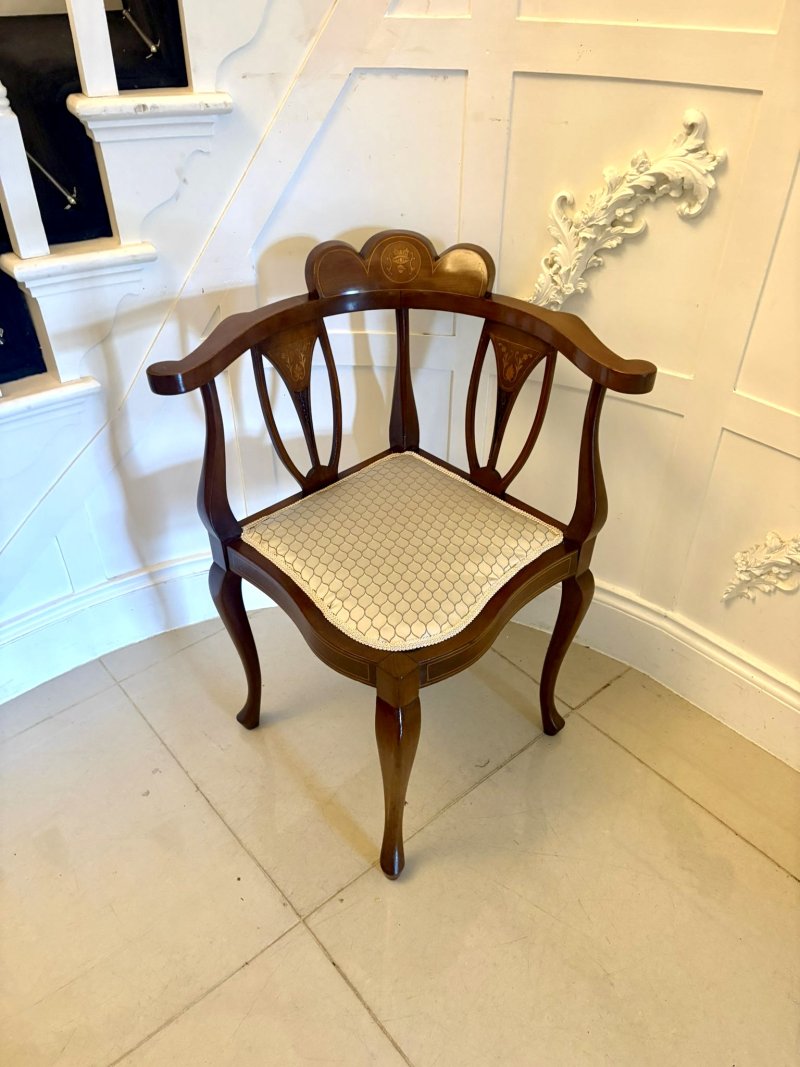 Antique Edwardian Inlaid Mahogany Corner Chairs Set of 4 Occasional Salon Chairs - Image 5