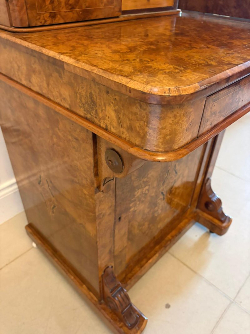 Antique Victorian Burr Walnut Davenport Desk Writing Table Stationery Cabinet - Image 10