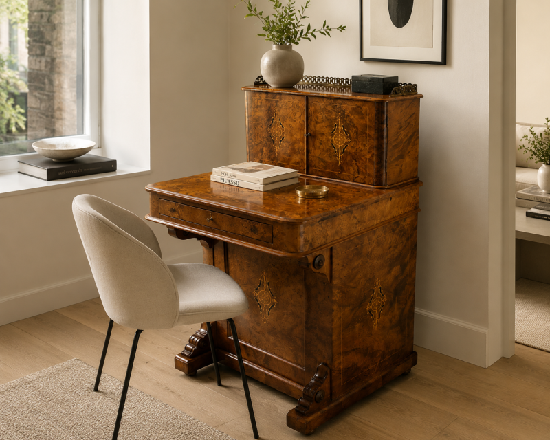 Antique Victorian Burr Walnut Davenport Desk Writing Table Stationery Cabinet - Image 24
