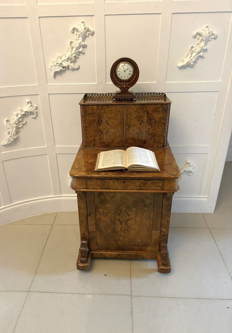 Antique Victorian Burr Walnut Davenport Desk Writing Table Stationery Cabinet - Image 3