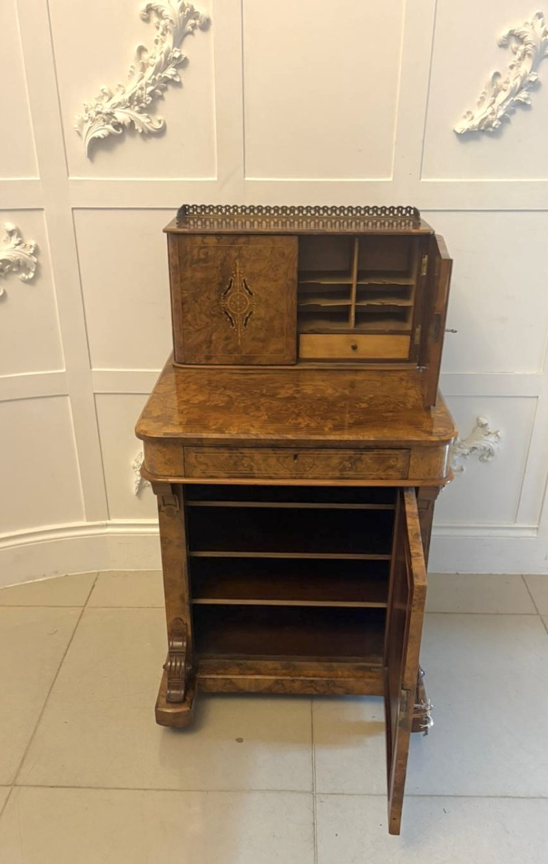 Antique Victorian Burr Walnut Davenport Desk Writing Table Stationery Cabinet - Image 5