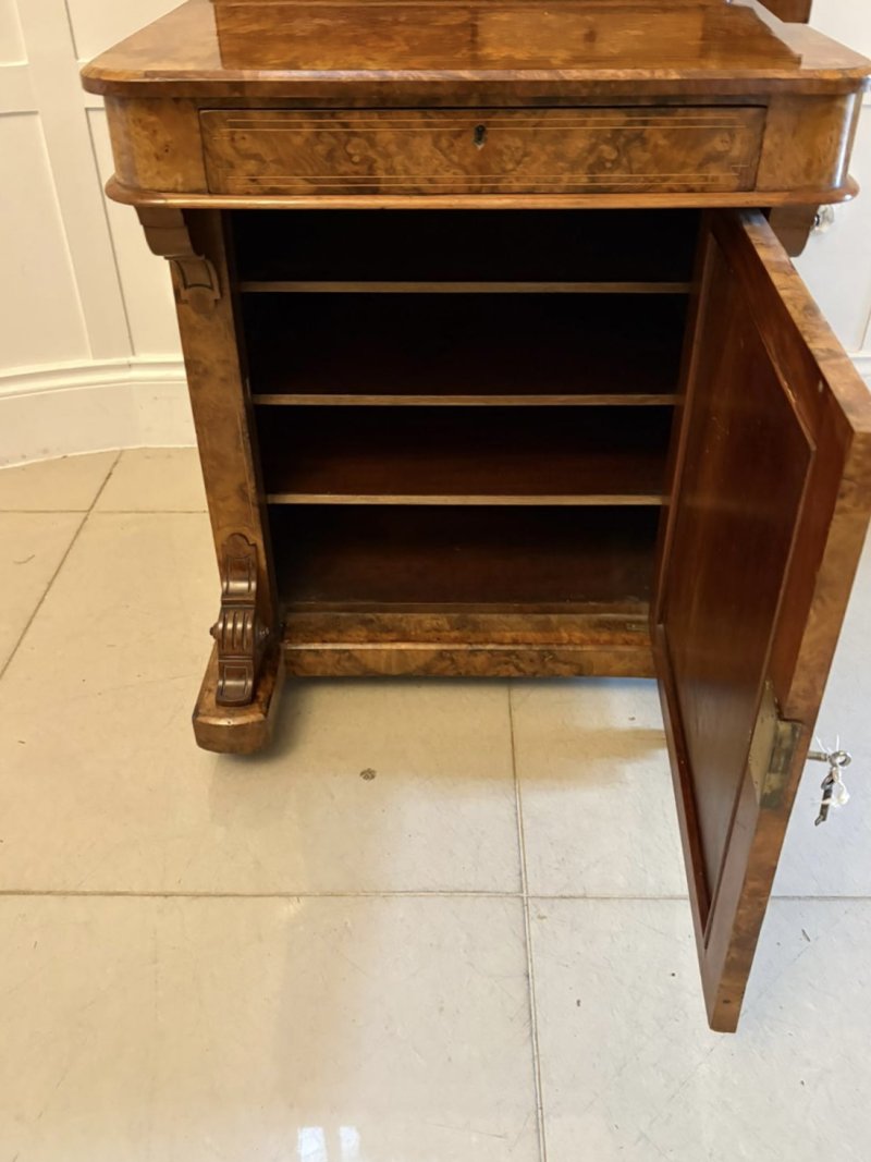 Antique Victorian Burr Walnut Davenport Desk Writing Table Stationery Cabinet - Image 18