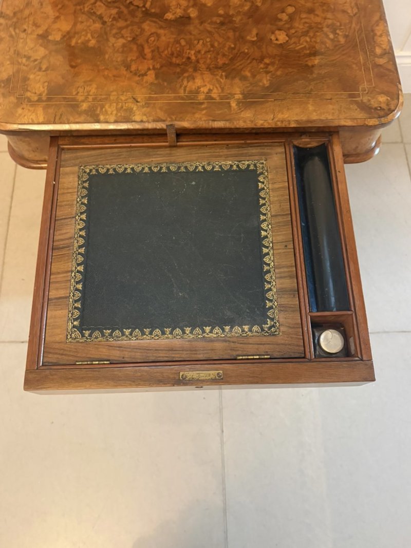 Antique Victorian Burr Walnut Davenport Desk Writing Table Stationery Cabinet - Image 23