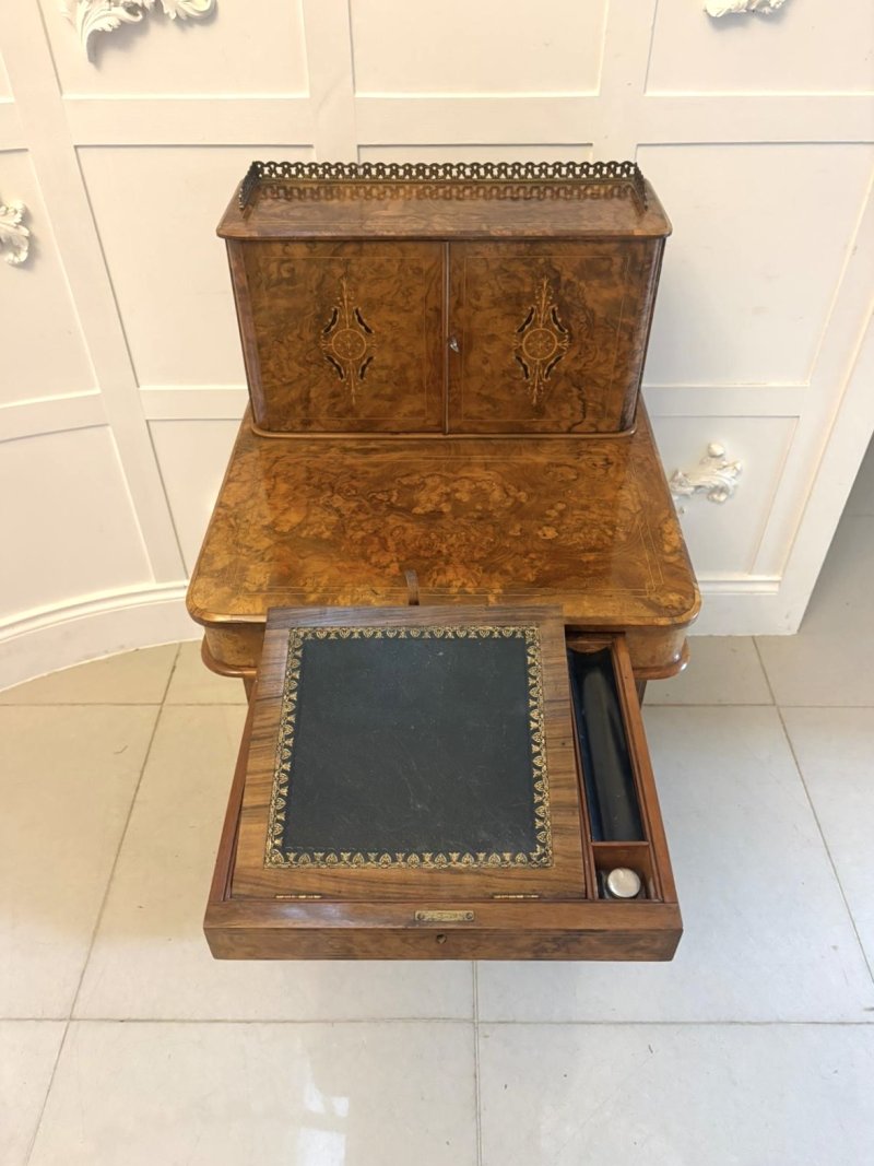 Antique Victorian Burr Walnut Davenport Desk Writing Table Stationery Cabinet - Image 8