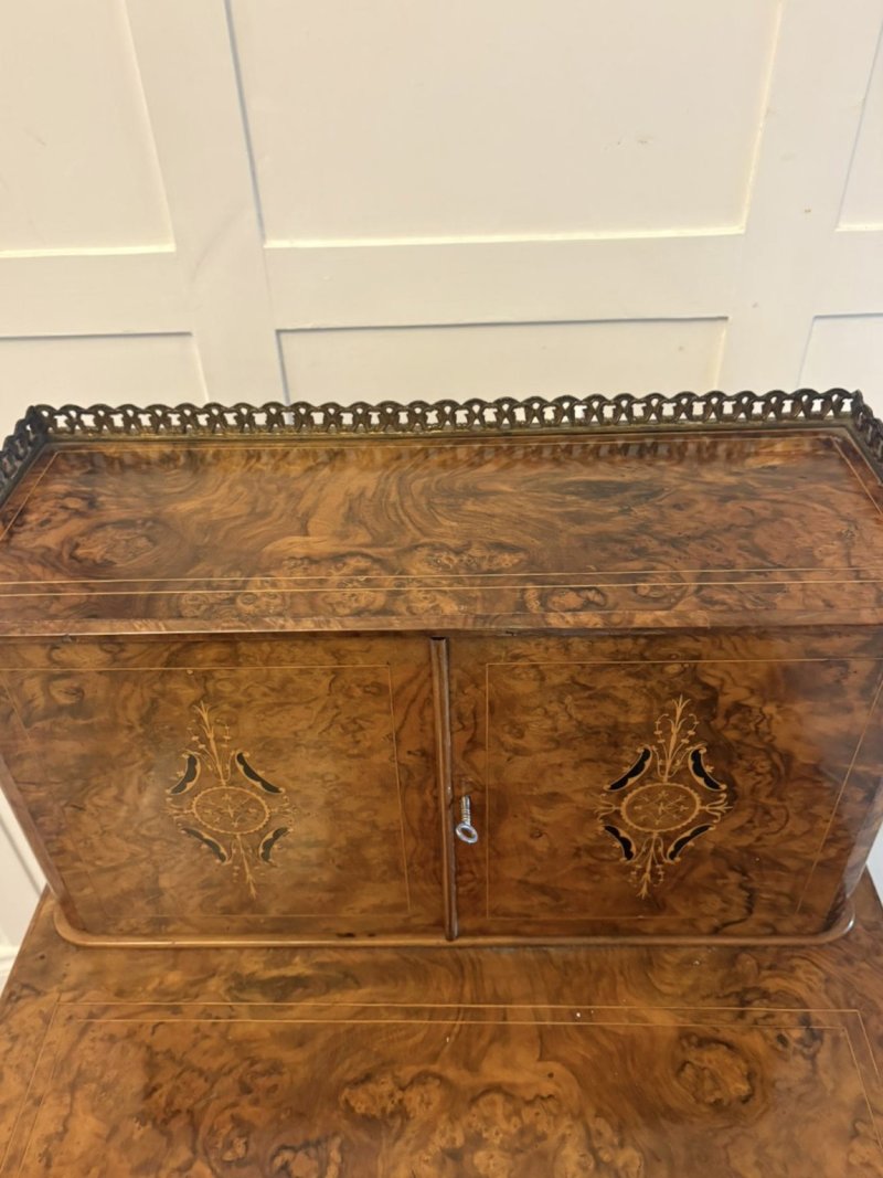 Antique Victorian Burr Walnut Davenport Desk Writing Table Stationery Cabinet - Image 21
