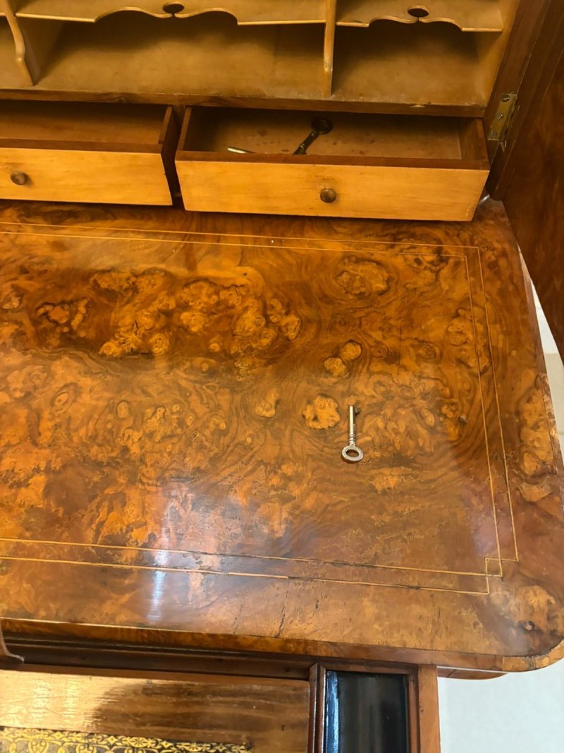 Antique Victorian Burr Walnut Davenport Desk Writing Table Stationery Cabinet - Image 15