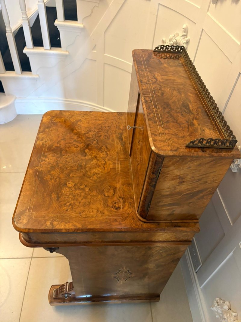 Antique Victorian Burr Walnut Davenport Desk Writing Table Stationery Cabinet - Image 13