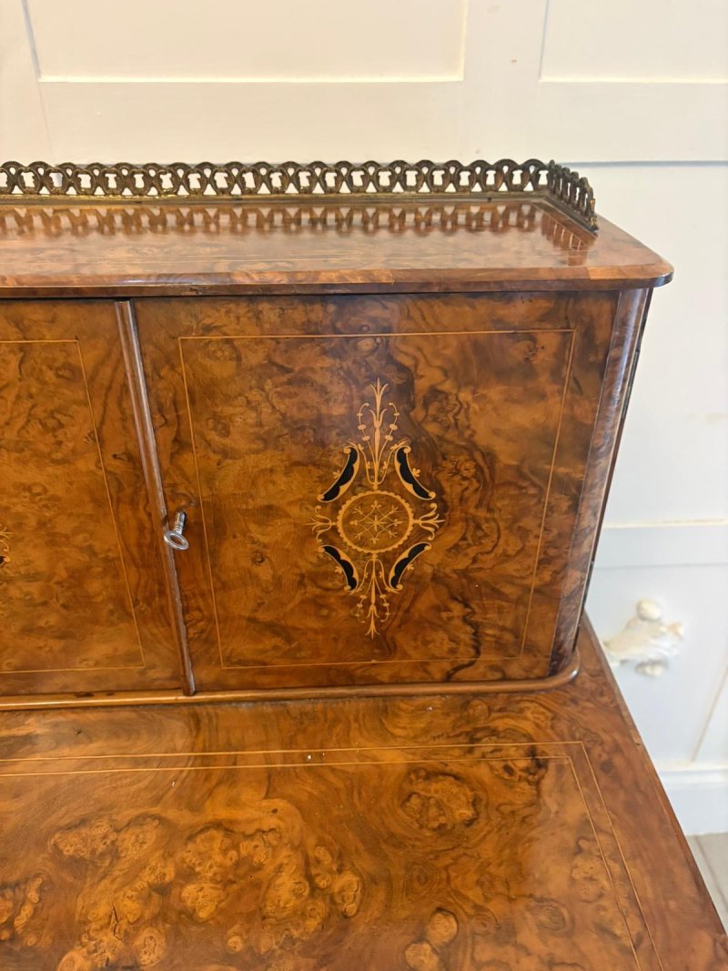 Antique Victorian Burr Walnut Davenport Desk Writing Table Stationery Cabinet - Image 20
