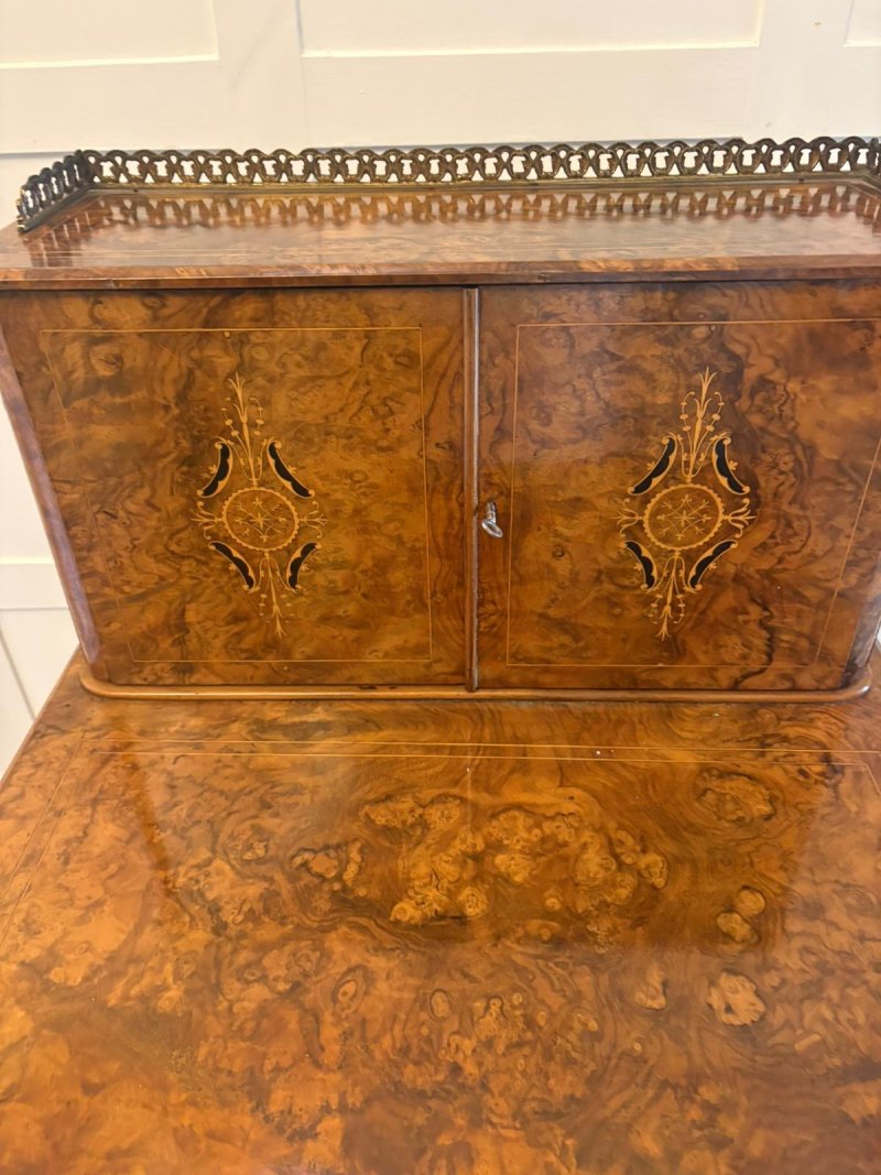 Antique Victorian Burr Walnut Davenport Desk Writing Table Stationery Cabinet - Image 17