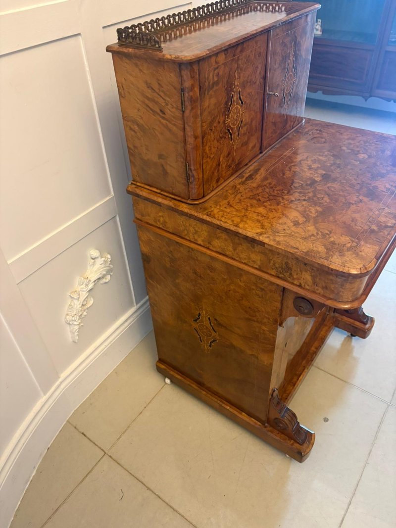 Antique Victorian Burr Walnut Davenport Desk Writing Table Stationery Cabinet - Image 14