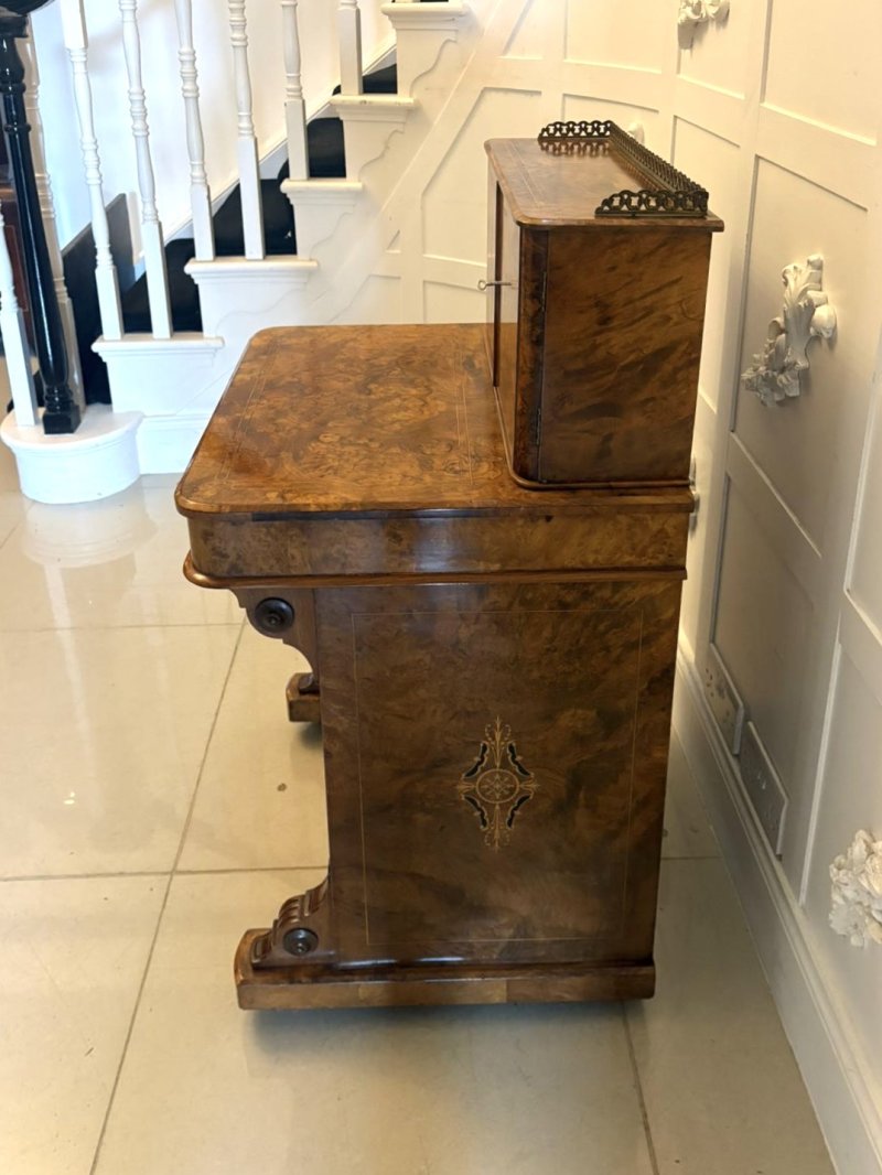 Antique Victorian Burr Walnut Davenport Desk Writing Table Stationery Cabinet - Image 6