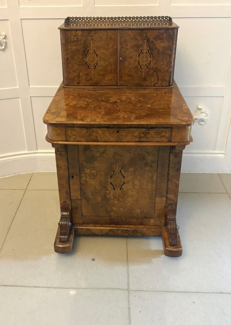 Antique Victorian Burr Walnut Davenport Desk Writing Table Stationery Cabinet - Image 7