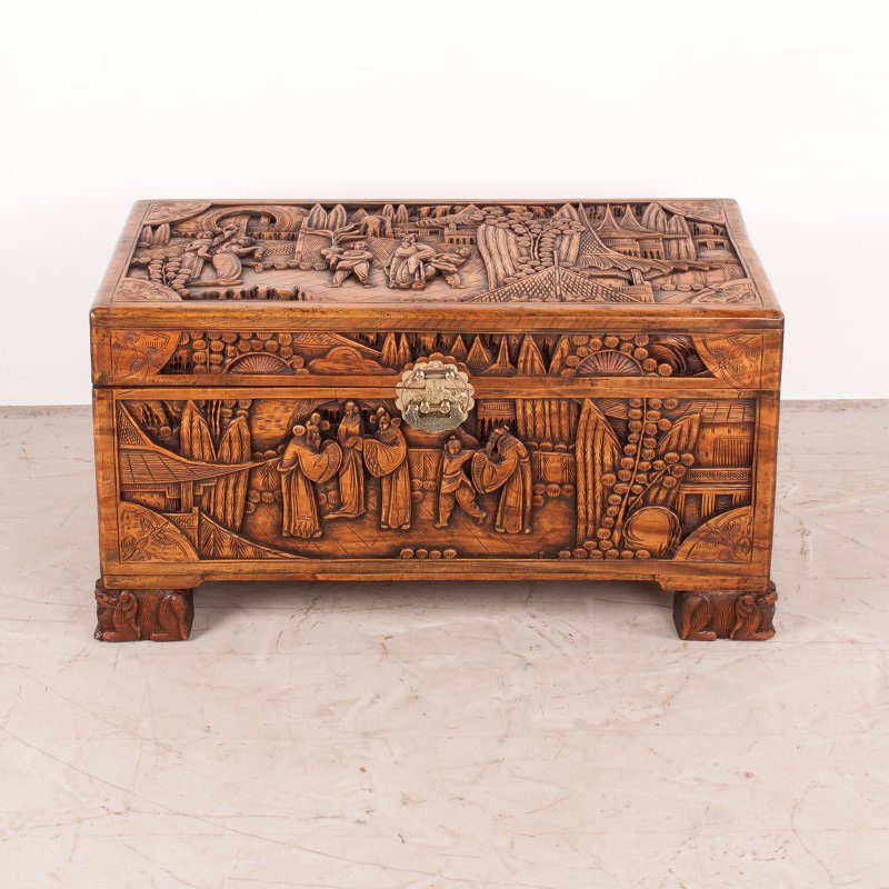 Richly Carved Oriental Camphorwood Trunk - Image 4