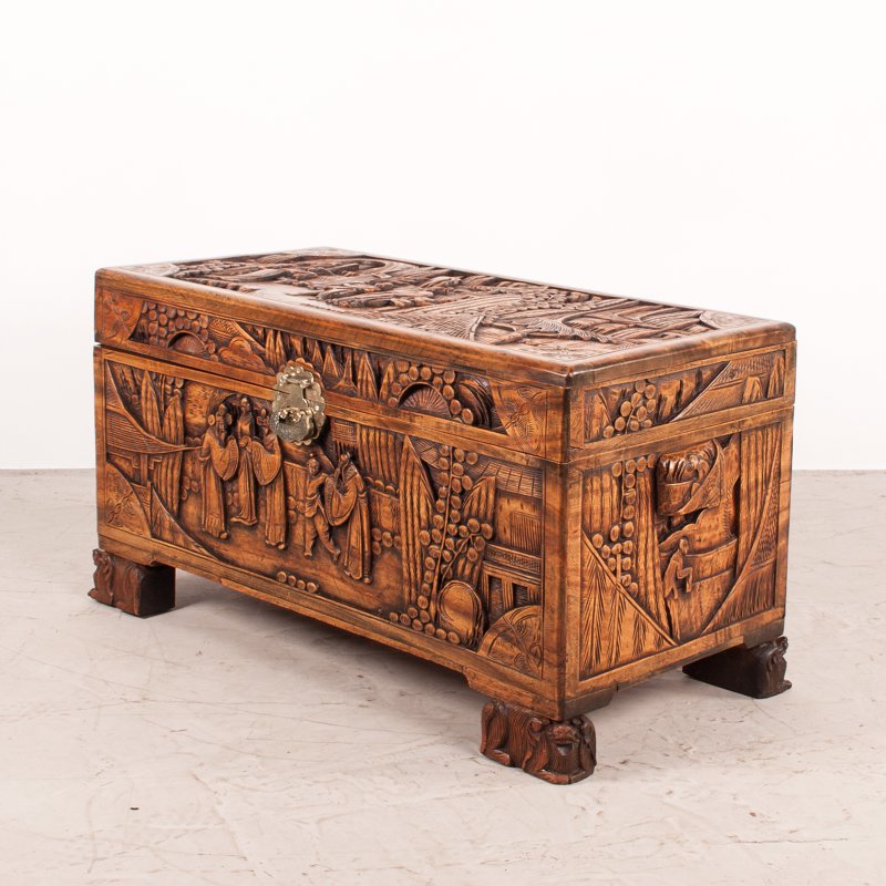 Richly Carved Oriental Camphorwood Trunk - Image 5