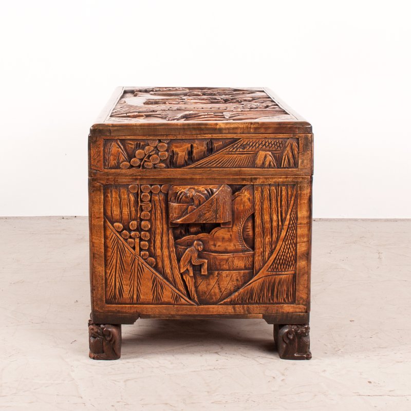 Richly Carved Oriental Camphorwood Trunk - Image 6