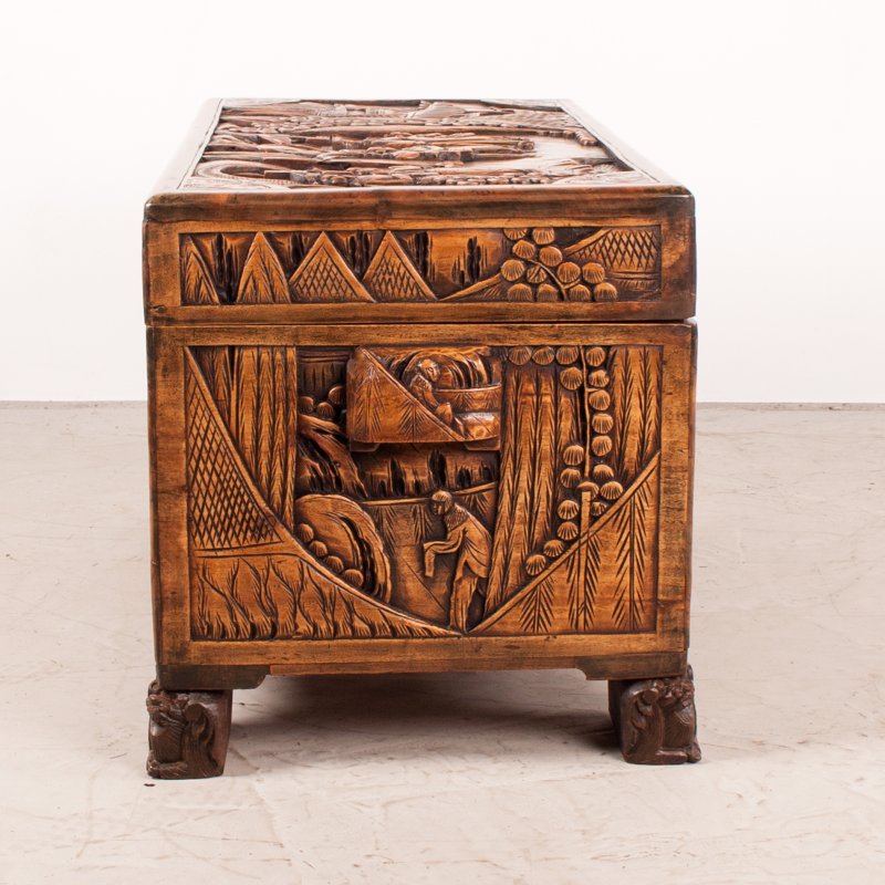 Richly Carved Oriental Camphorwood Trunk - Image 8