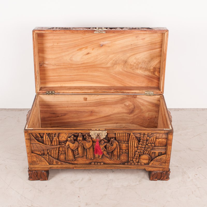 Richly Carved Oriental Camphorwood Trunk - Image 11