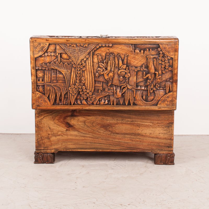 Richly Carved Oriental Camphorwood Trunk - Image 12